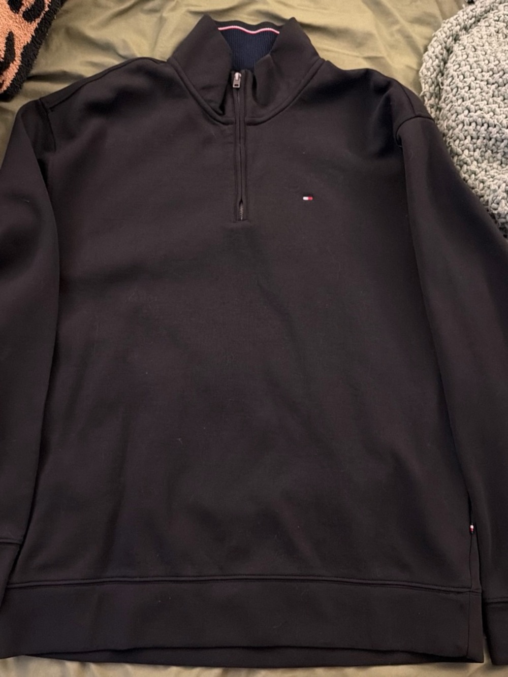 Tommy Hilfiger Navy Blue Quarter-Zip Pullover with Subtle Logo